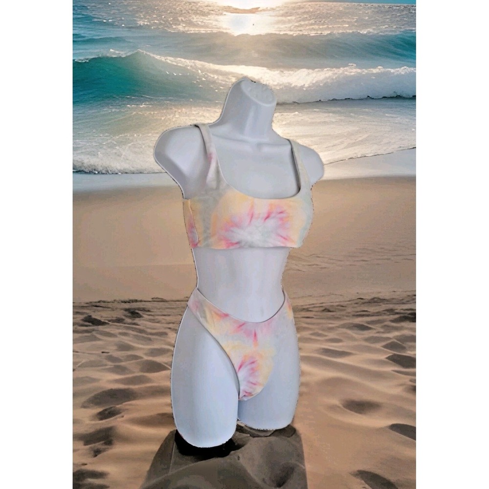 Zaful Bikini‎ Set M US 6 Watercolor Pastel Tie Dye Print Colorful Crop Top NWT
